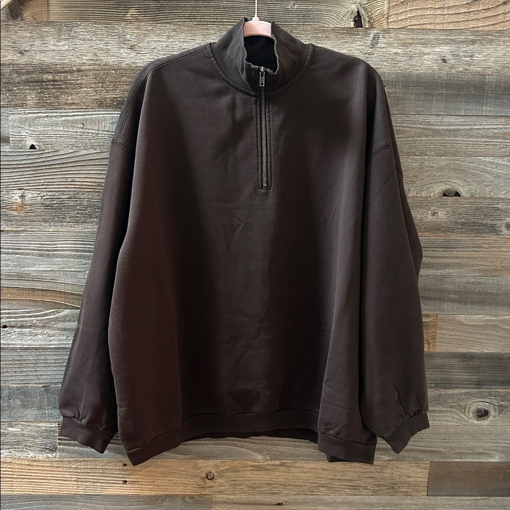 SKIMS Espresso Boyfriend Fleece Slouchy 1/2 Zip Pullover NWT - Picture 4 of 9
